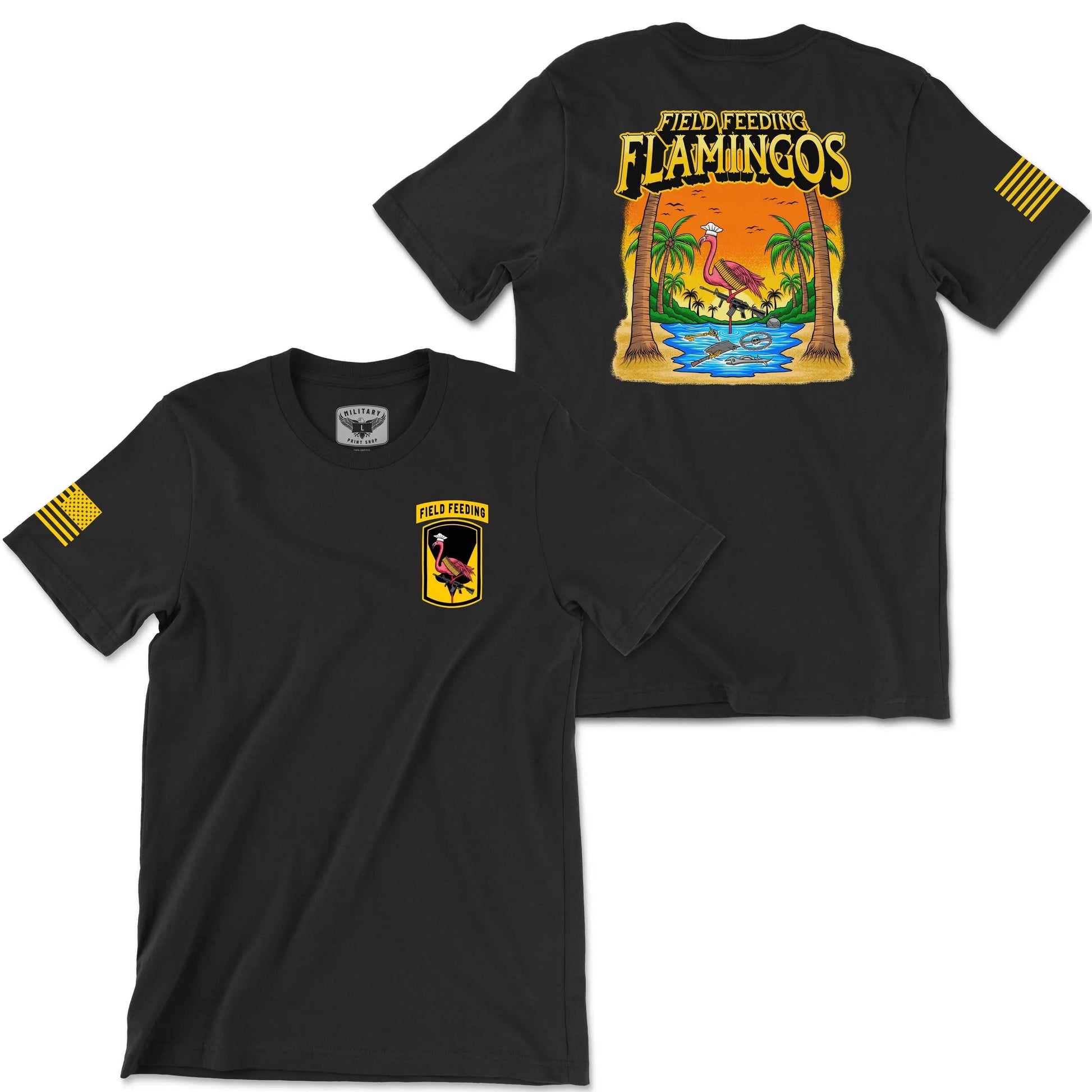 Field Feeding Flamingos Black Tee